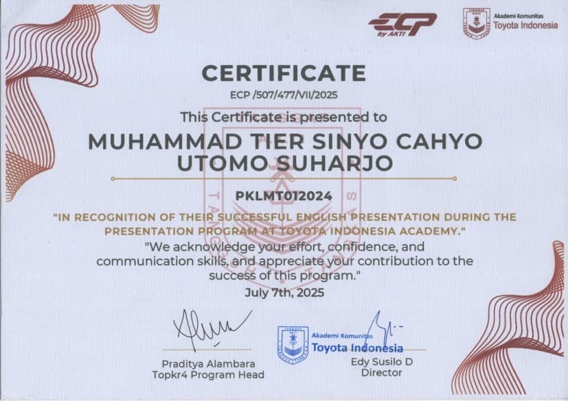 Certificate of Completion of the English Presentation Program